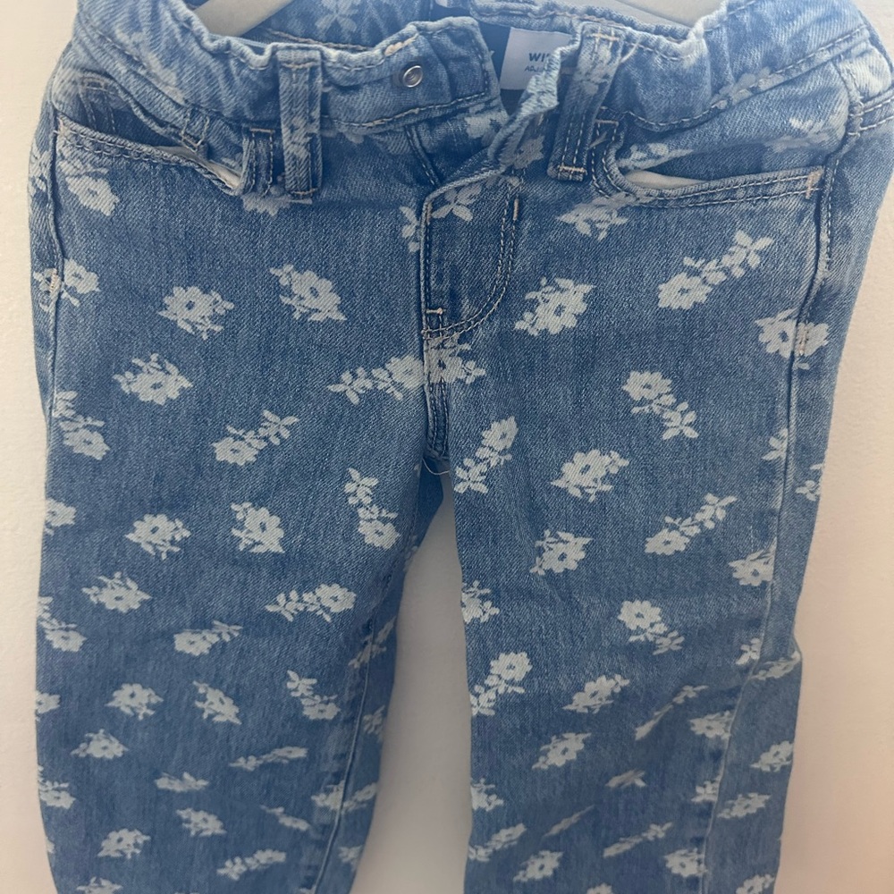 Old Navy Blue Denim Jeans with White Floral Print